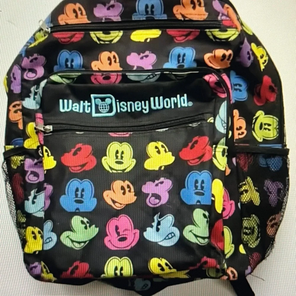 Walt Disney World Parks Lots Zip Of Pockets Mickey Mouse Backpack Full Size